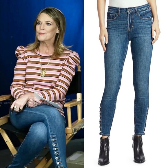 NWT L’AGENCE High Rise Stretch Denim Ankle Slit Button Hem Crop Skinny Jeans 25 - Picture 3 of 7